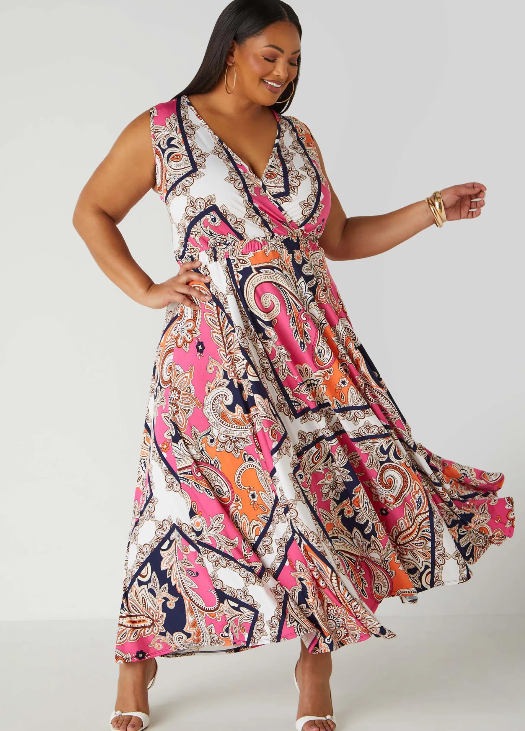 Fashion Ashley Stewart Paisley Faux Wrap Maxi Dress Fandango Pink
