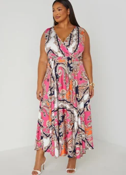 Fashion Ashley Stewart Paisley Faux Wrap Maxi Dress Fandango Pink