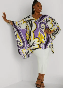 Online Ashley Stewart Paisley V Neck Tunic Dalia Purple