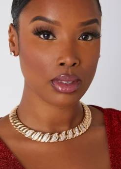 Best Ashley Stewart Pavé Crystal Tone Necklace Gold