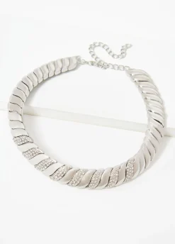 Sale Ashley Stewart Pavé Crystal Tone Necklace Silver