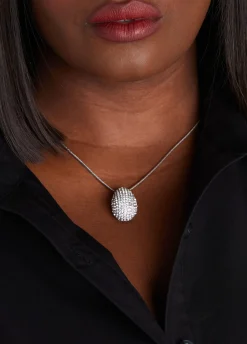 Clearance Ashley Stewart Pave Crystal Teardrop Necklace Silver