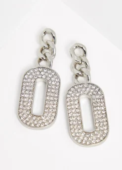 Sale Ashley Stewart Pave Tone Chain Earrings Silver