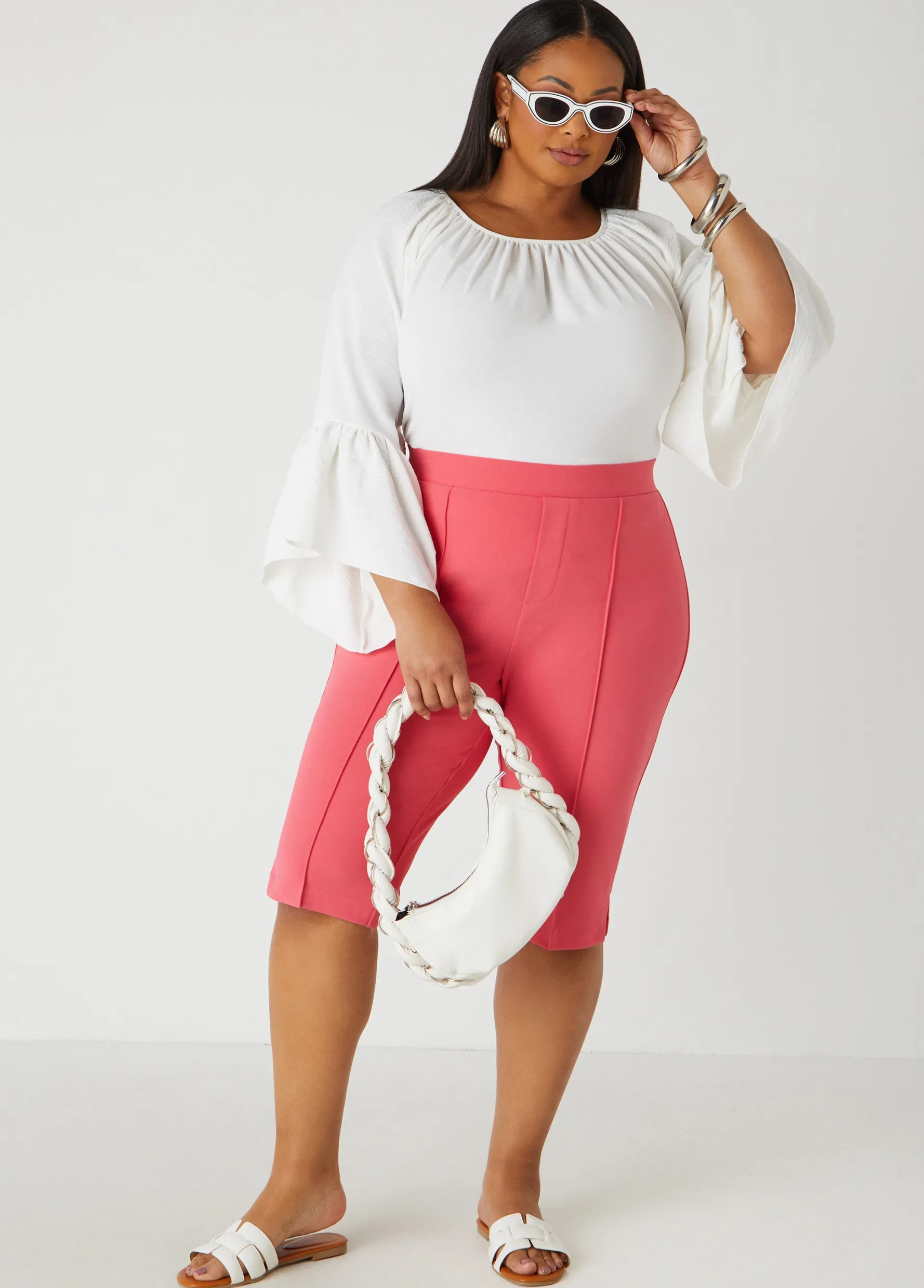 Fashion Ashley Stewart Pintucked Crepe Shorts