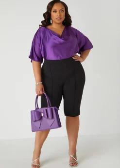 Fashion Ashley Stewart Pintucked Crepe Shorts