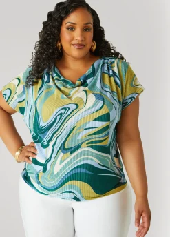 Outlet Ashley Stewart Plisse Swirl Print Top