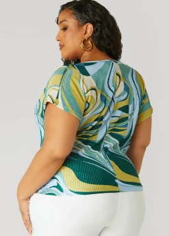 Outlet Ashley Stewart Plisse Swirl Print Top