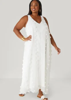 Fashion Ashley Stewart Pompom Gauze Maxi Dress