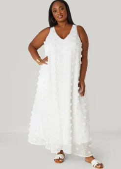 Fashion Ashley Stewart Pompom Gauze Maxi Dress