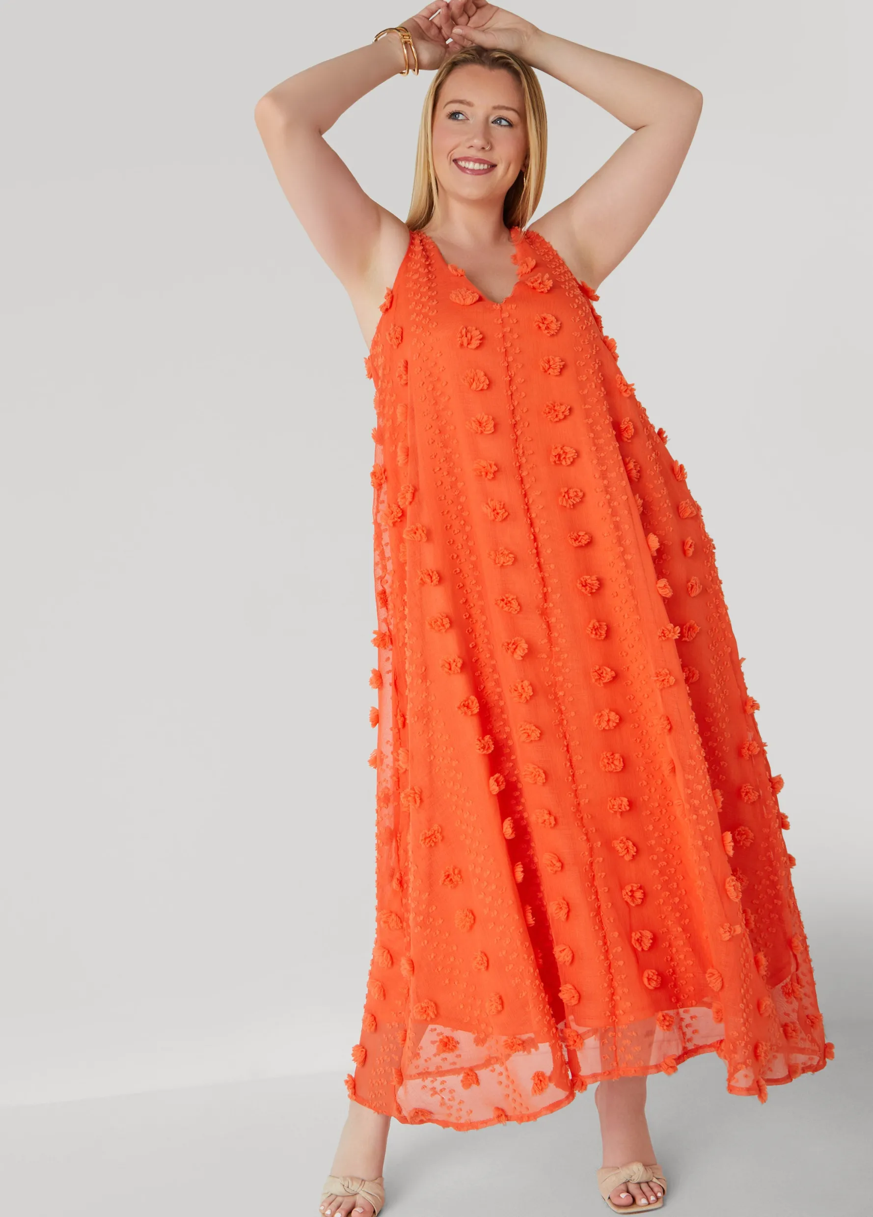 Fashion Ashley Stewart Pompom Gauze Maxi Dress