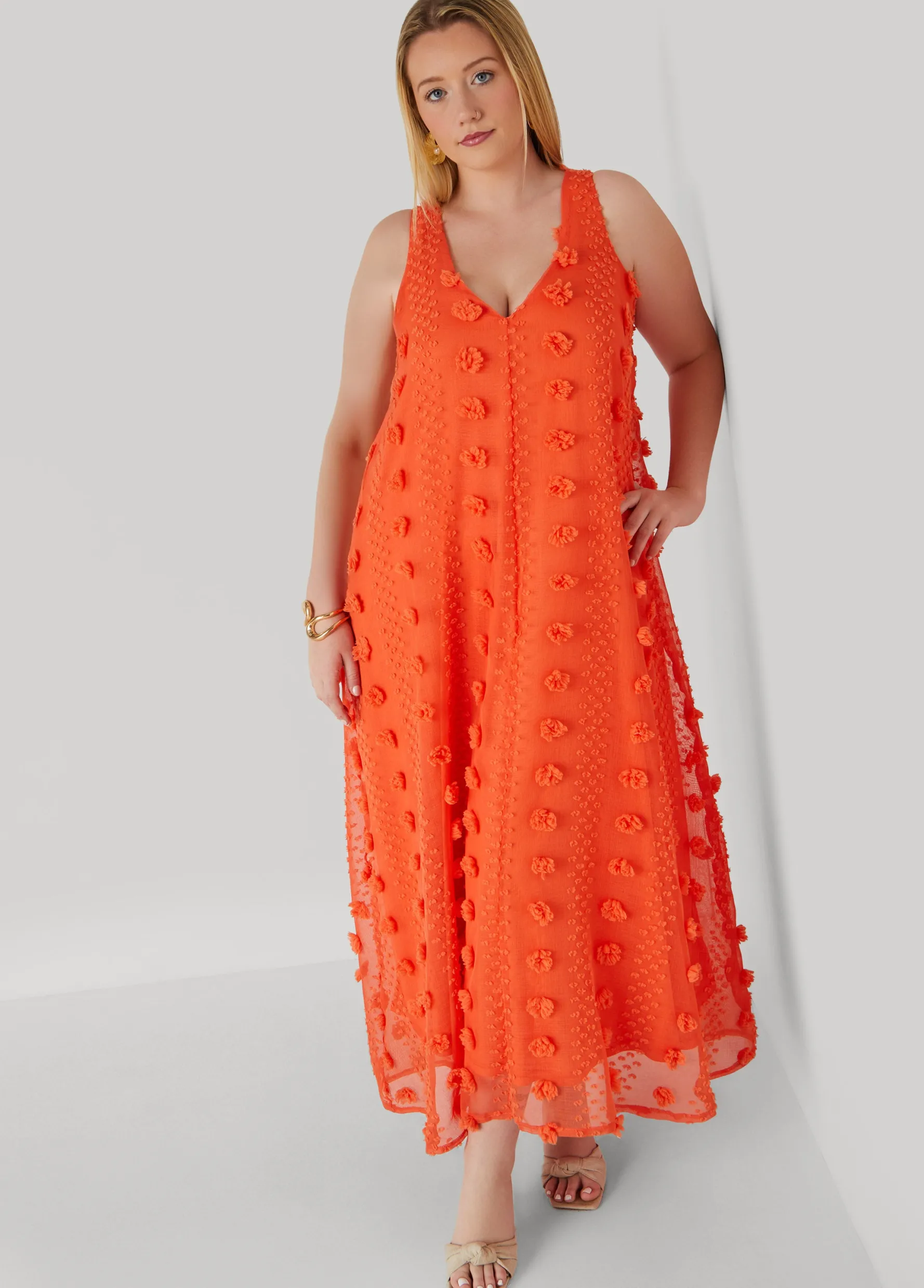 Fashion Ashley Stewart Pompom Gauze Maxi Dress
