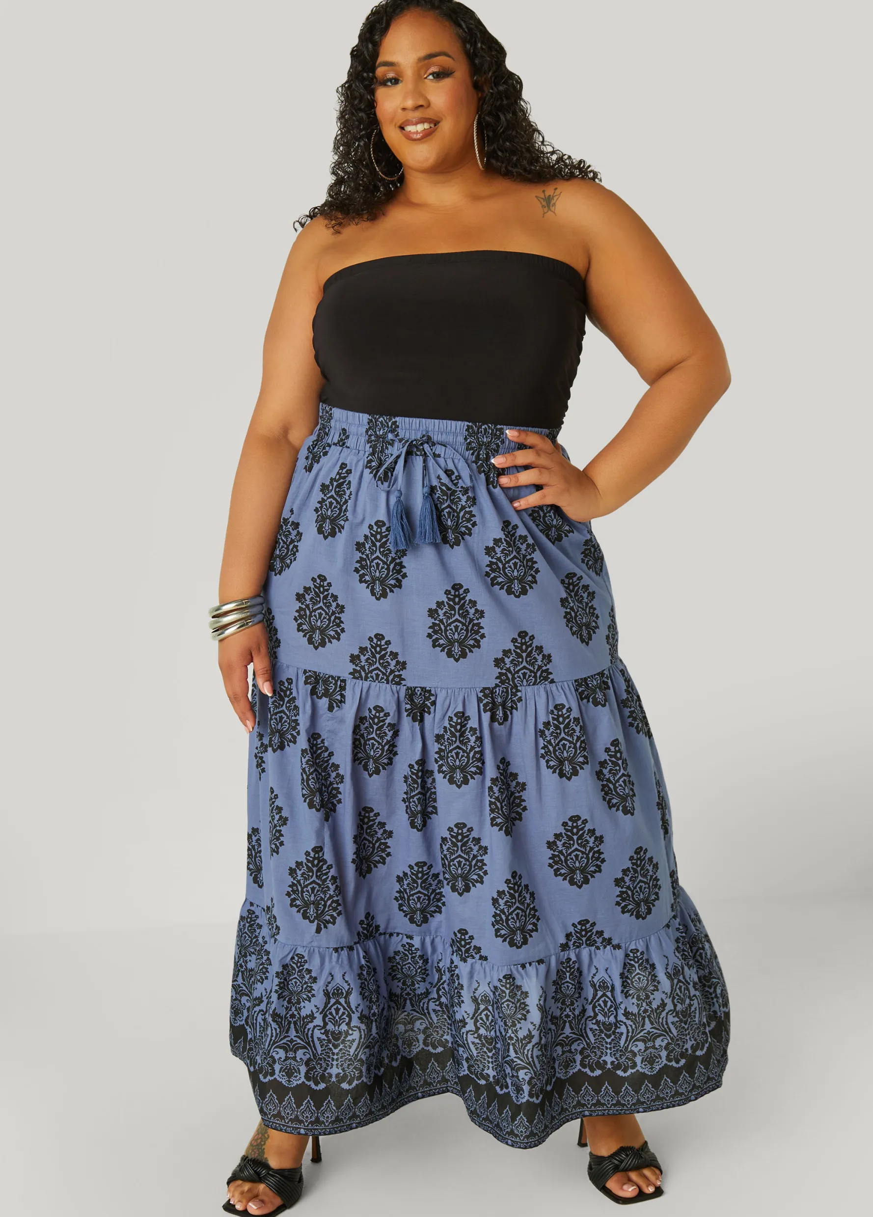 Online Ashley Stewart Printed Cotton Maxi Skirt Riviera