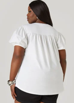 Fashion Ashley Stewart Puff Sleeve Paneled V Neck Tee