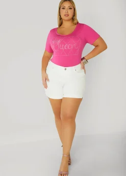 Outlet Ashley Stewart Queen Crystal Tee Fuchsia