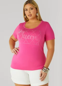 Outlet Ashley Stewart Queen Crystal Tee Fuchsia