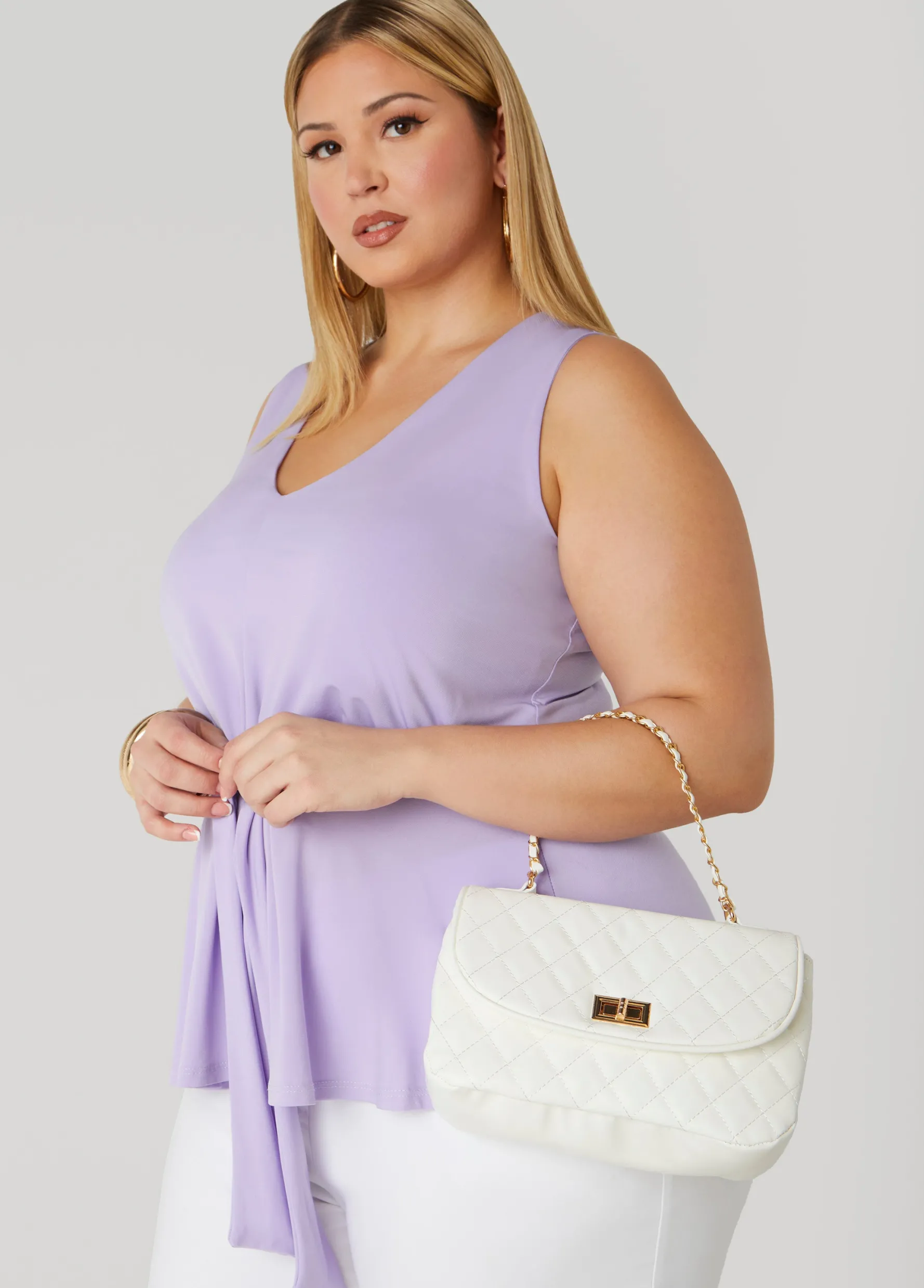 Sale Ashley Stewart Quilted Faux Leather Flap Bag White
