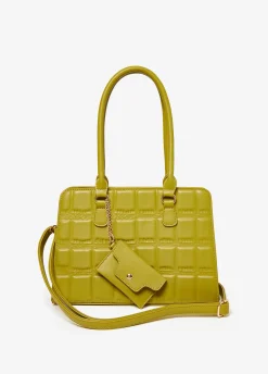 Sale Ashley Stewart Quilted Puff Effect Satchel MOSS