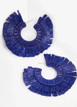Fashion Ashley Stewart Raffia Hoop Earrings Navy Peony