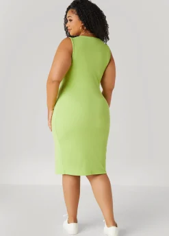 Best Ashley Stewart Ribbed V Neck Tank Dress Lime Green