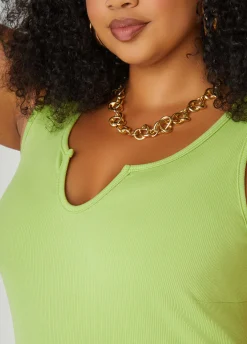Best Ashley Stewart Ribbed V Neck Tank Dress Lime Green
