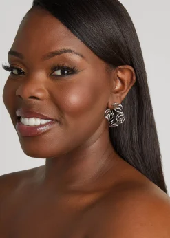 Clearance Ashley Stewart Rose Hoop Earrings Silver