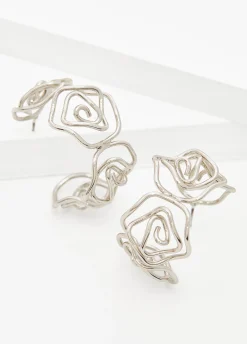 Clearance Ashley Stewart Rose Hoop Earrings Silver