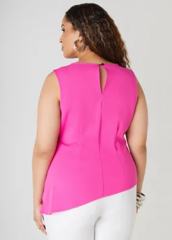 Fashion Ashley Stewart Ruched Stretch Crepe Top Fuchsia