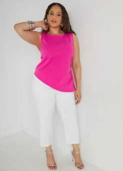 Fashion Ashley Stewart Ruched Stretch Crepe Top Fuchsia