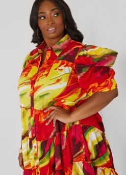 Best Ashley Stewart Ruffled Brushstroke Shirtdress Multi