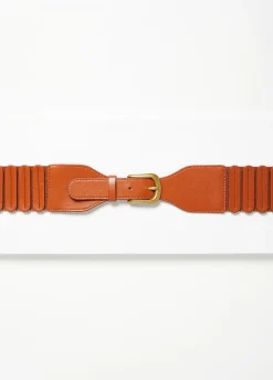 Best Ashley Stewart Scalloped Faux Leather Stretch Belt Cognac