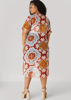 New Ashley Stewart Scarf Print Chiffon Duster Multi