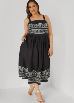 Best Ashley Stewart Scroll Print Cotton Dress Black White