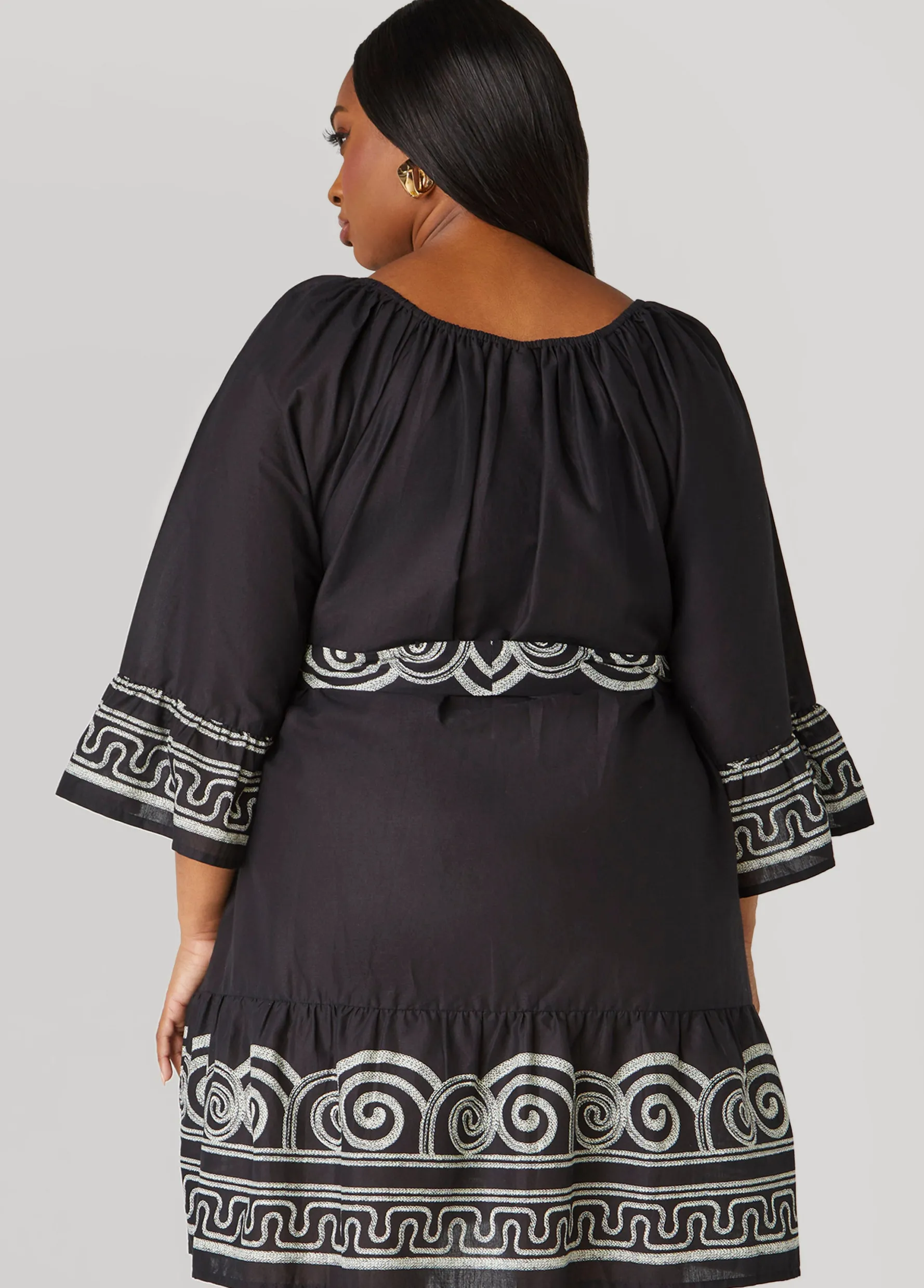 Outlet Ashley Stewart Scroll Print Cotton Swing Dress Black White
