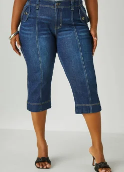 Sale Ashley Stewart Seam Detailed Denim Capris