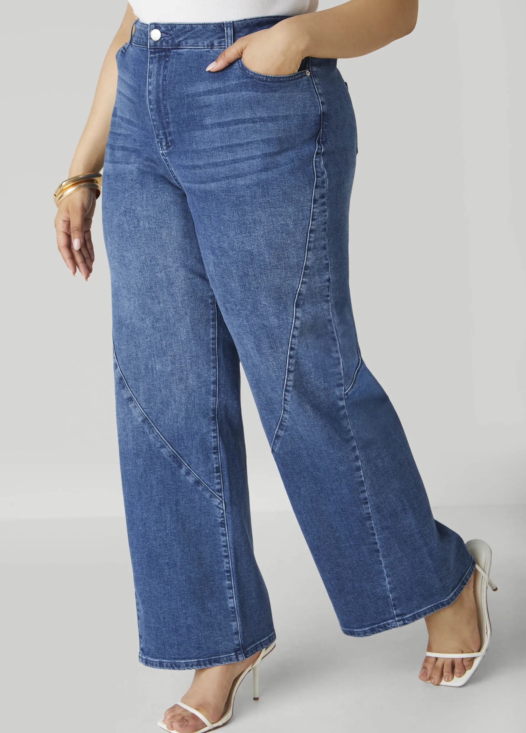 Online Ashley Stewart Seam Detailed Wide Leg Jeans