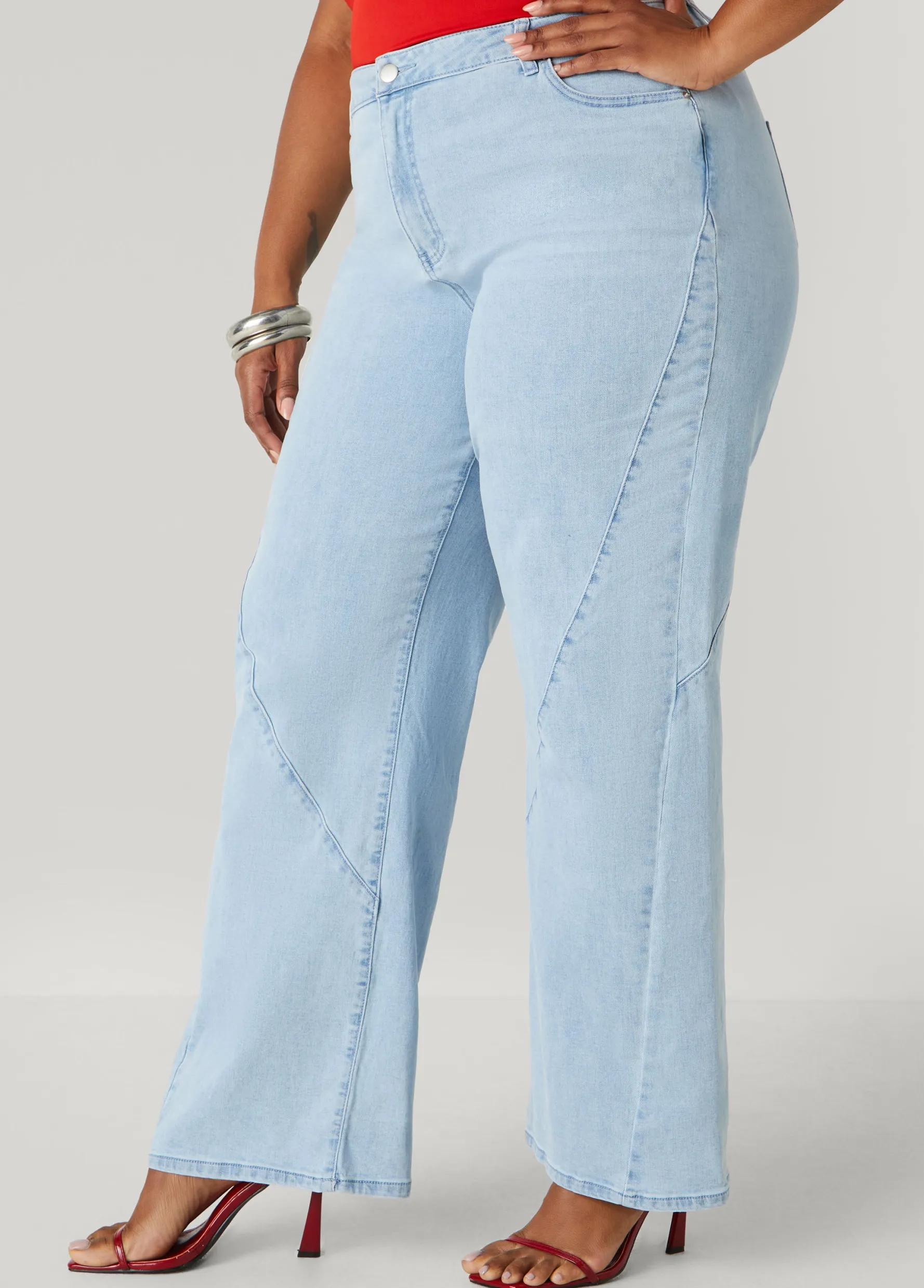 Online Ashley Stewart Seam Detailed Wide Leg Jeans
