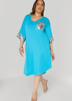 Outlet Ashley Stewart Sequined Terry T Shirt Dress
