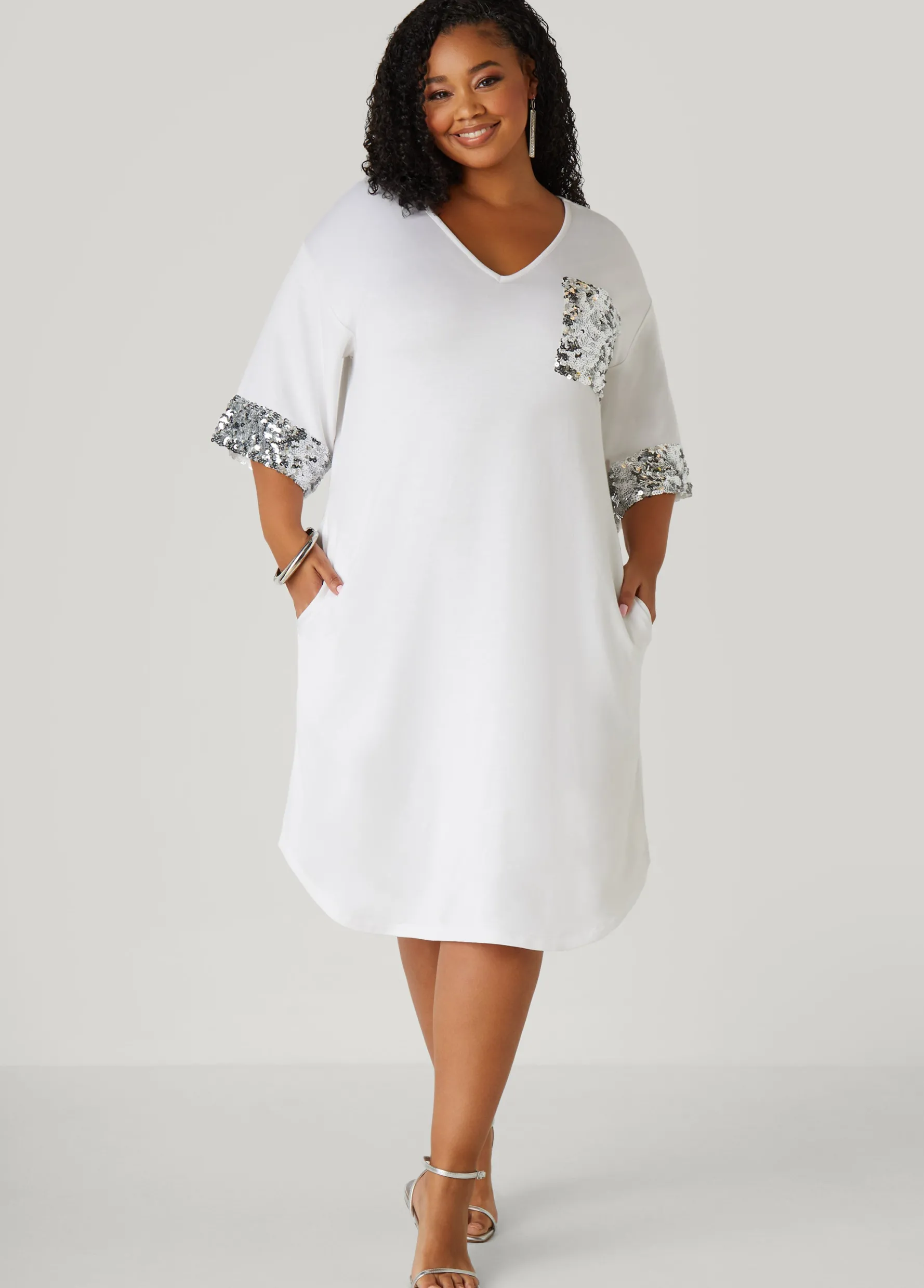 Outlet Ashley Stewart Sequined Terry T Shirt Dress