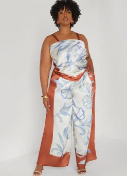 Sale Ashley Stewart Shirred Floral Satin Top Multi