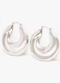 Online Ashley Stewart Tone Puff Hoop Earrings Silver