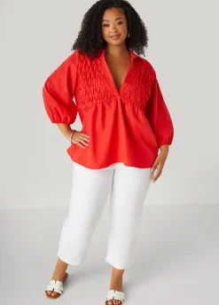 Best Ashley Stewart Smocked Cotton Blend Blouse