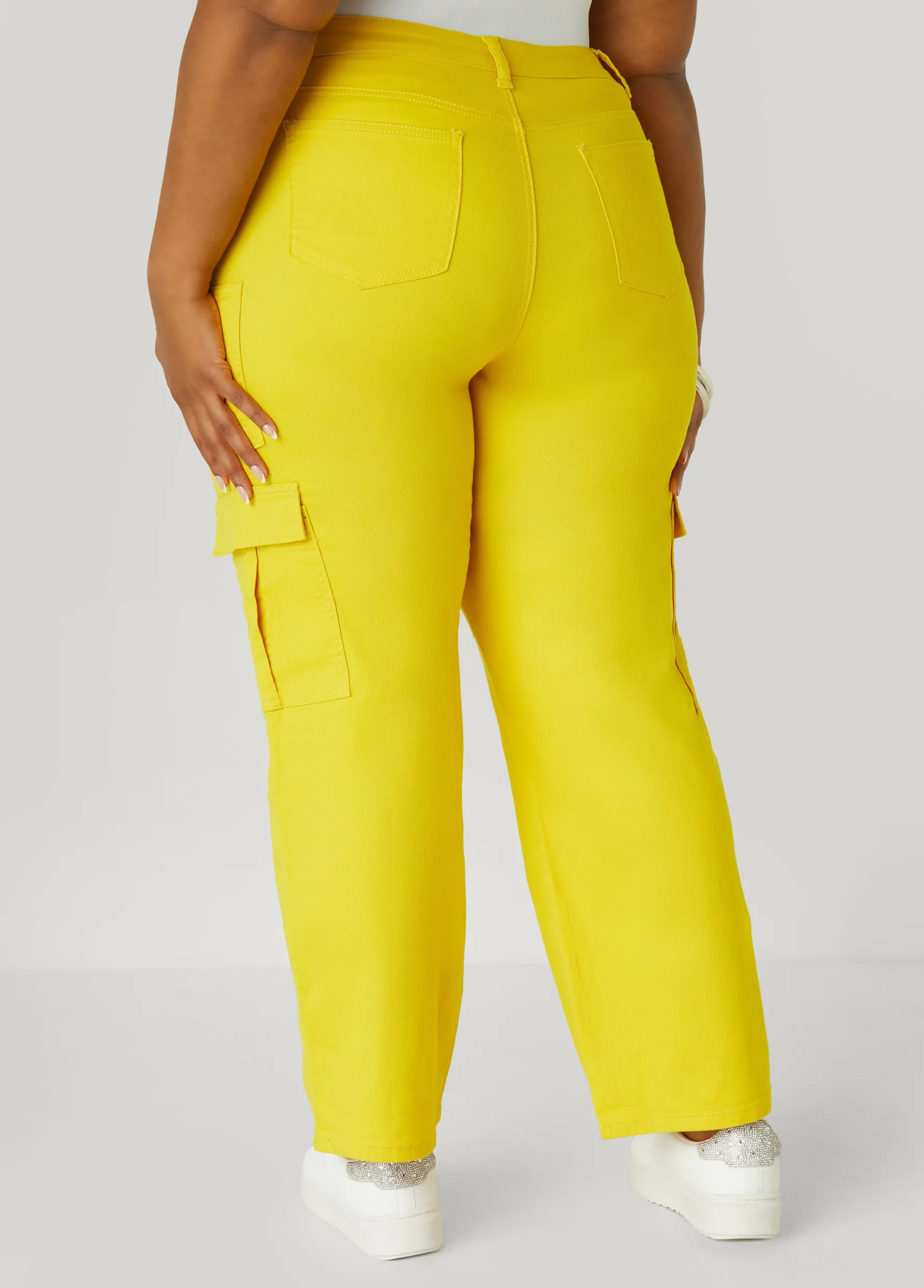 Sale Ashley Stewart Straight Leg Cargo Jeans Yellow