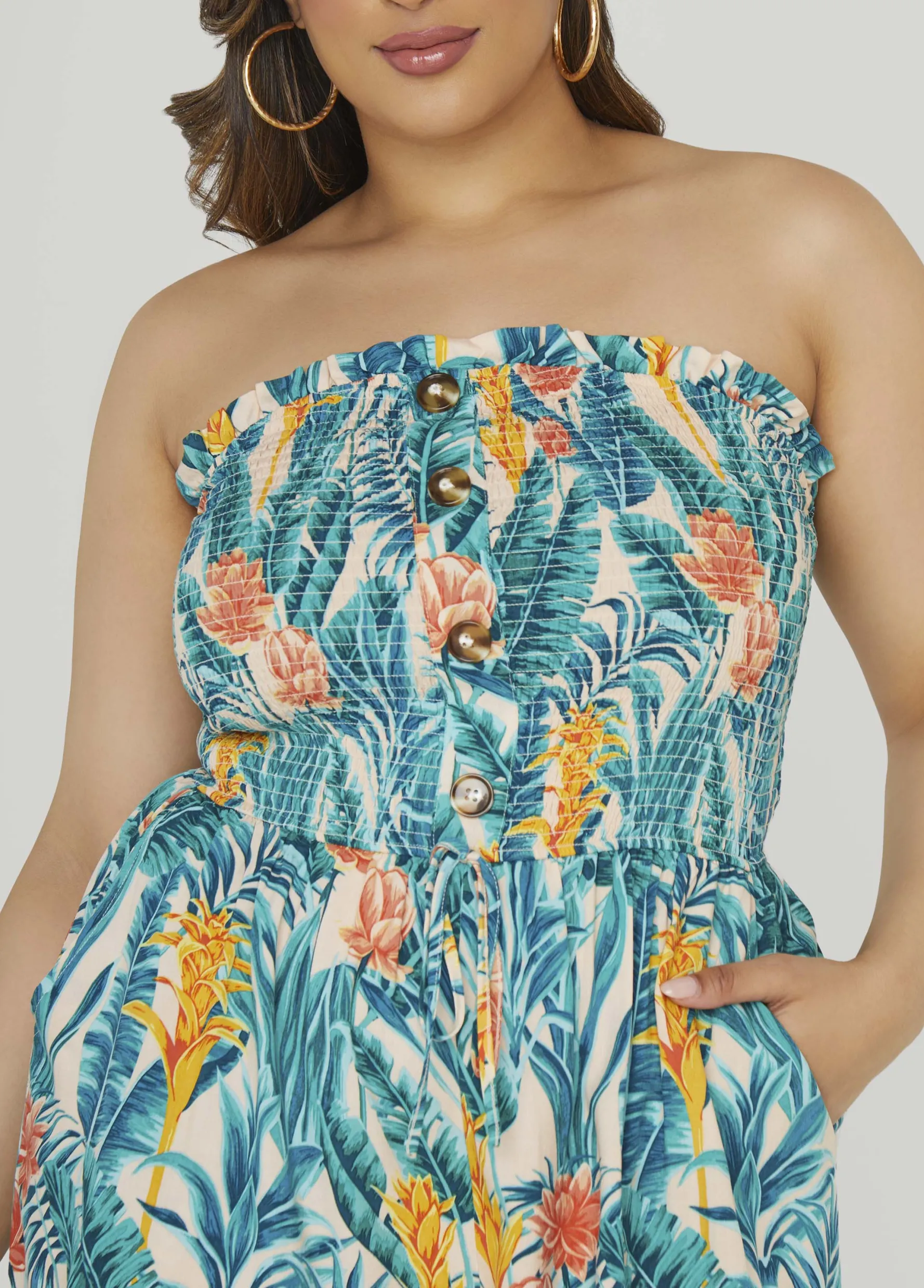 Online Ashley Stewart Strapless Tropical Print Romper Amazon