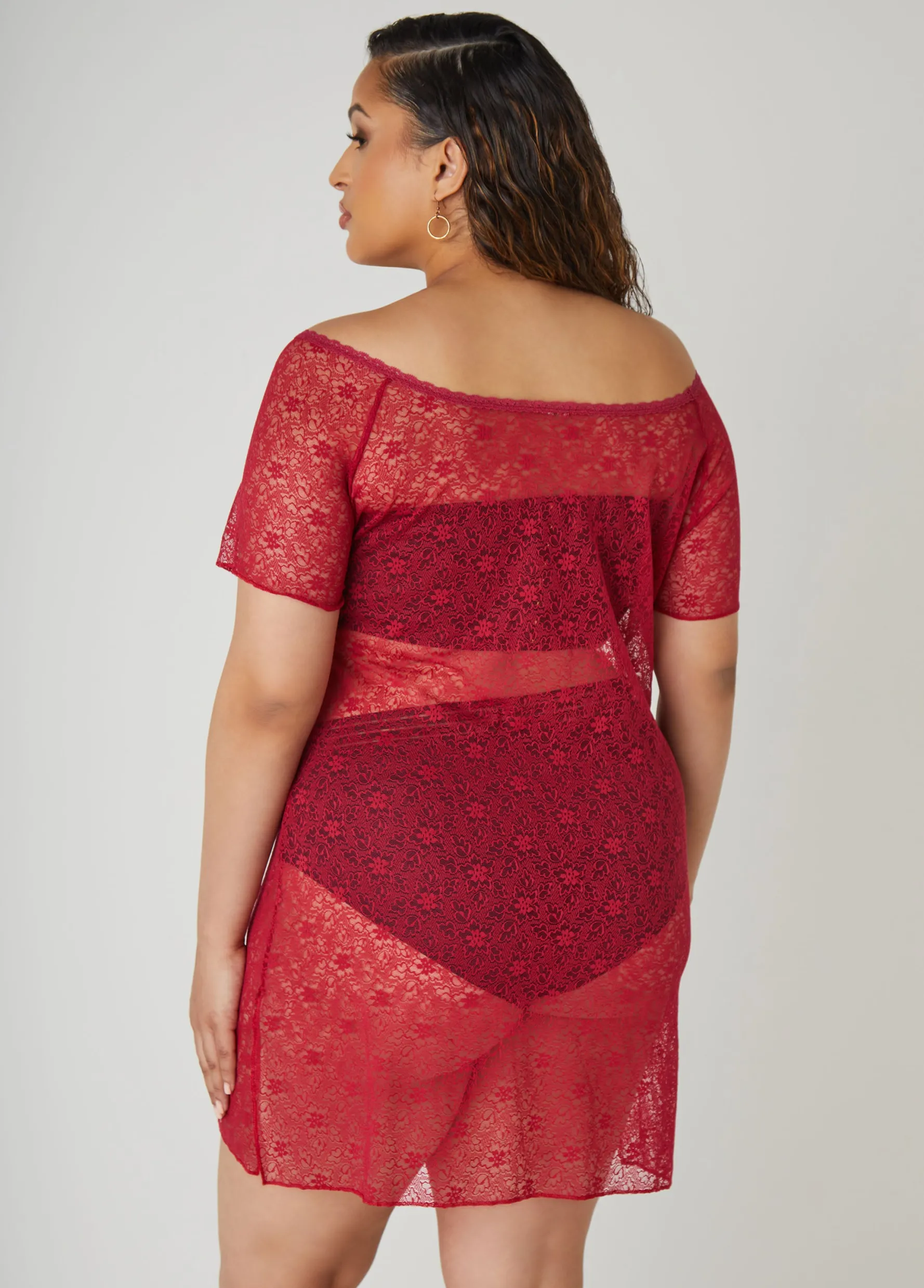 Hot Ashley Stewart Stretch Lace Chemise Magenta