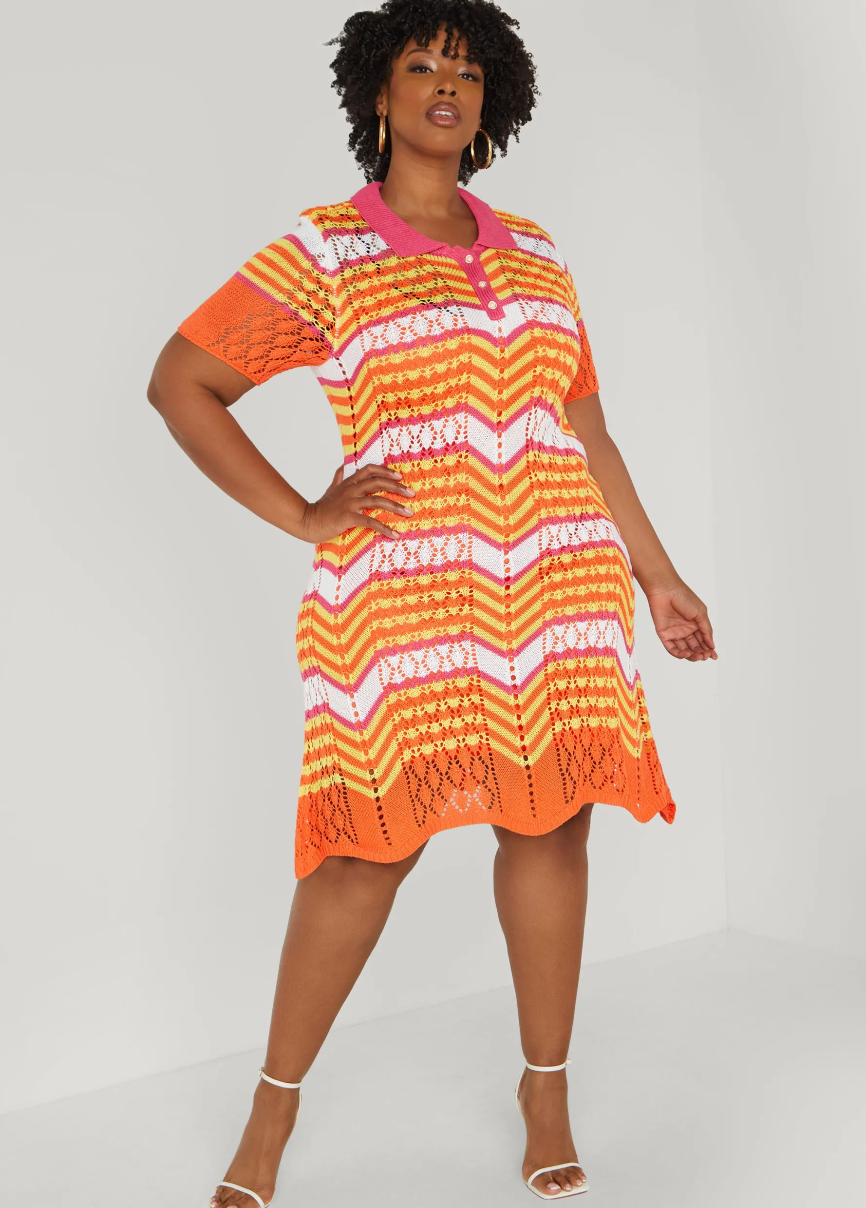 Best Ashley Stewart Striped Pointelle Knit Polo Dress