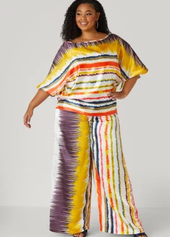 New Ashley Stewart Striped Satin Blouse Multi