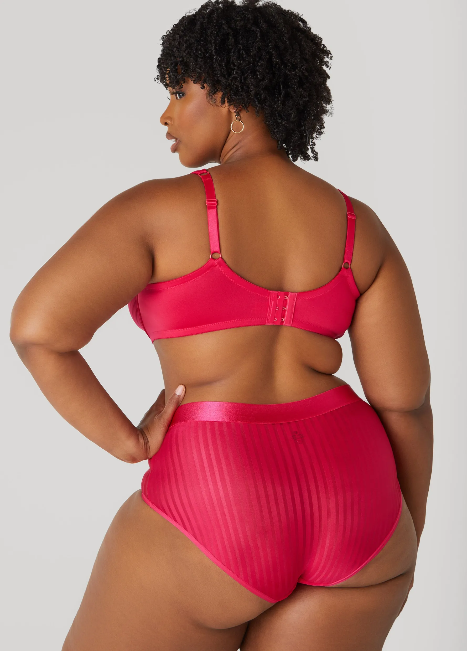 Fashion Ashley Stewart Striped Spacer Cup T-Shirt Bra Bright Rose