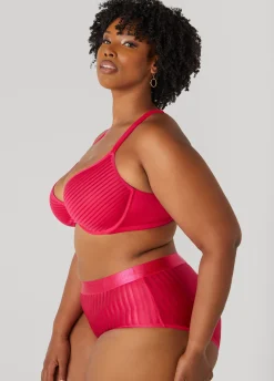 Fashion Ashley Stewart Striped Spacer Cup T-Shirt Bra Bright Rose