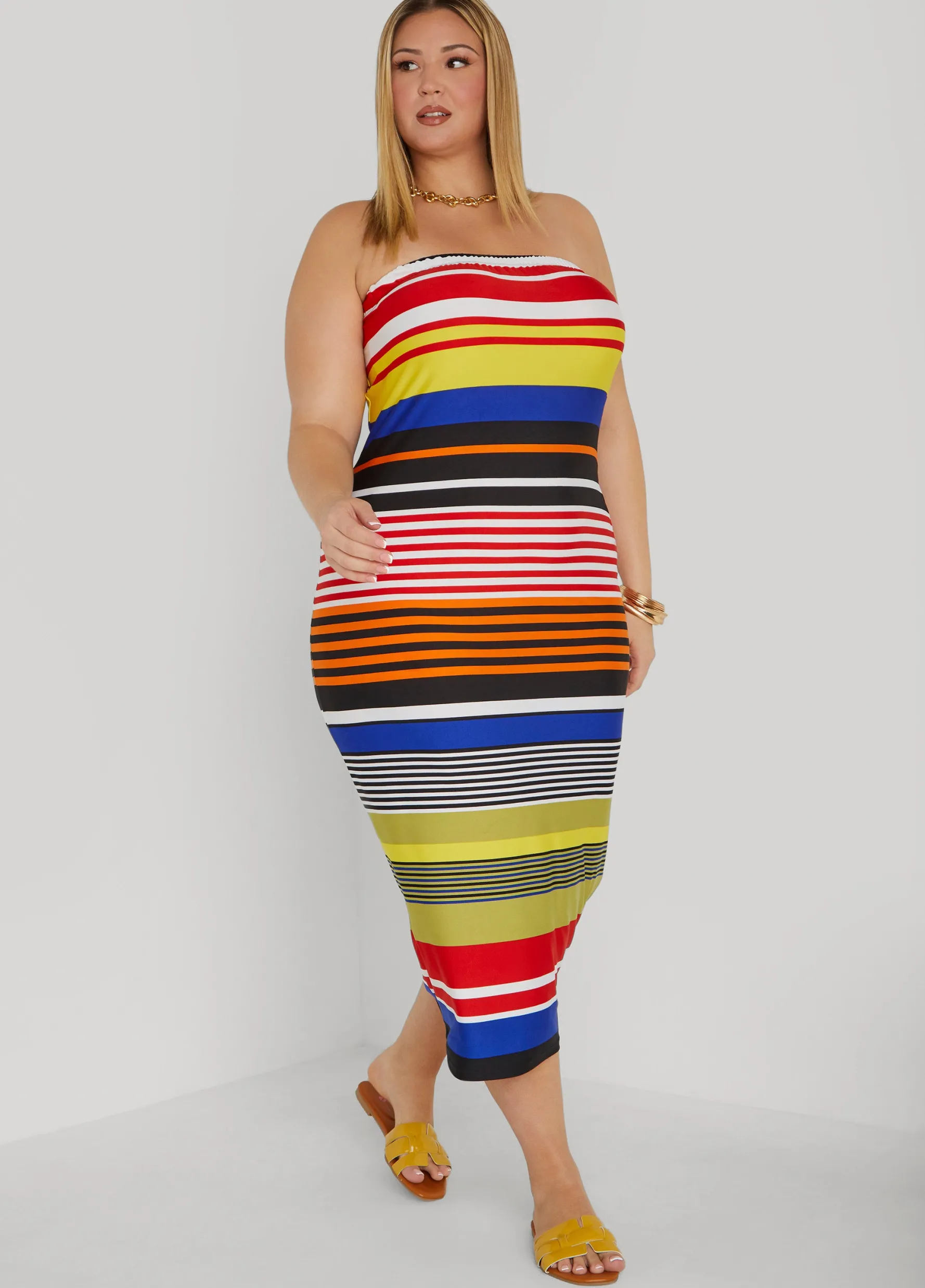 Fashion Ashley Stewart Striped Strapless Bodycon Dress Multi