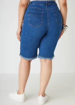 Clearance Ashley Stewart Studded Denim Bermuda Shorts Dk Rinse